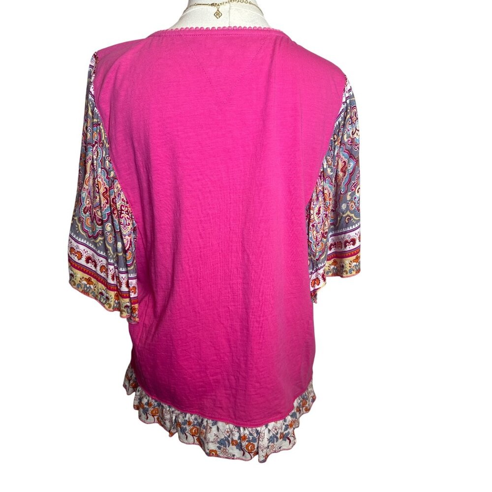 Tru Luxe Jeans Pink Paisley Sleeve Boho Tunic Top L - Picture 3 of 7